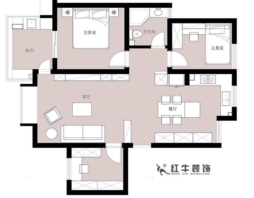 陸利民_東郊小鎮(zhèn)二街區(qū)32-3-206-90㎡-美式輕奢風格_平面布置圖