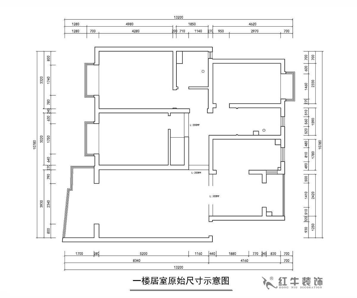 房亮_楓丹白露21-102-125㎡-現代簡約風格_3室2廳2衛(wèi)（老房裝修）_定制家￥214554_全包22萬00_01原始結構圖