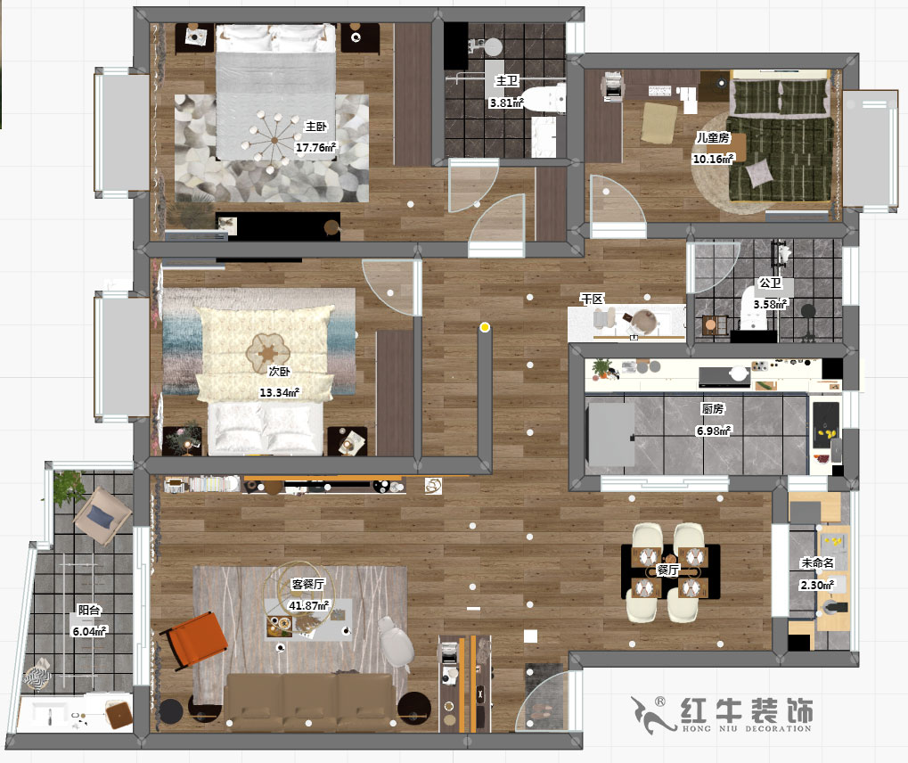 房亮_楓丹白露21-102-125㎡-現代簡約風格_3室2廳2衛(wèi)（老房裝修）_定制家￥214554_全包22萬00_03彩平圖