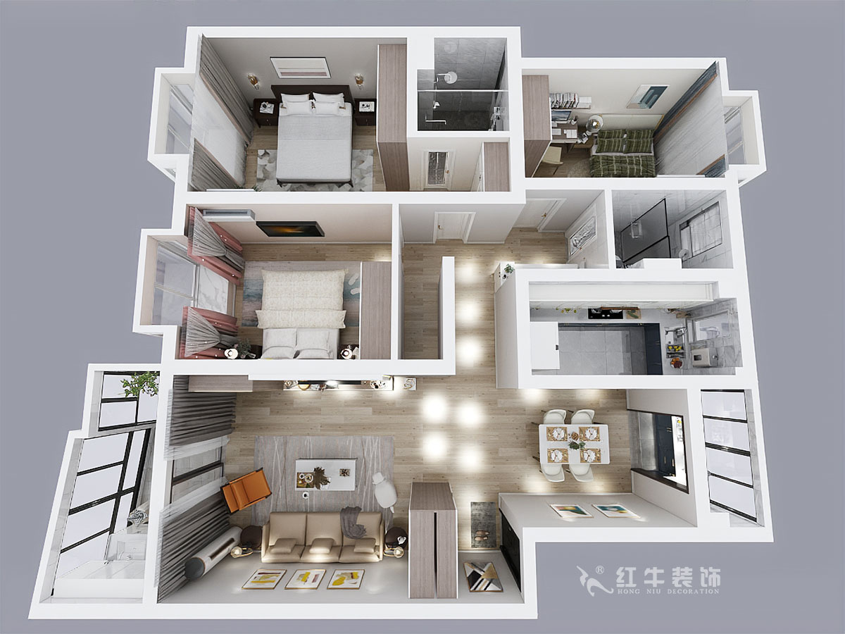 房亮_楓丹白露21-102-125㎡-現代簡約風格_3室2廳2衛(wèi)（老房裝修）_定制家￥214554_全包22萬00_04鳥瞰圖