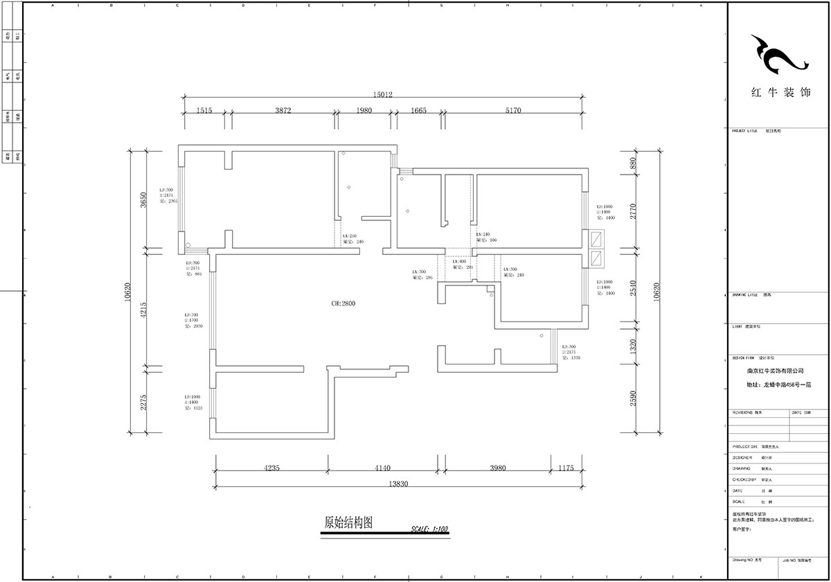【實(shí)景案例】蔣?。辖饢|郡2-302-135㎡-現(xiàn)代風(fēng)格｜4室2廳2衛(wèi)｜定制家￥190562｜全包23萬｜00_01原始結(jié)構(gòu)圖
