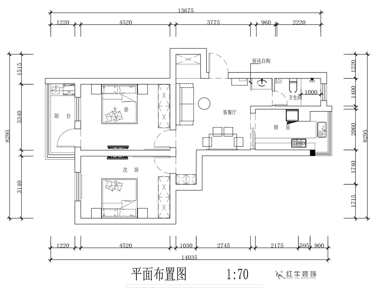 蔣?。蔡┐?1-401-80㎡-現(xiàn)代簡約風(fēng)格｜2室1廳1衛(wèi)｜舊房裝修｜定制家￥126767｜全包12萬｜00_02平面布置圖