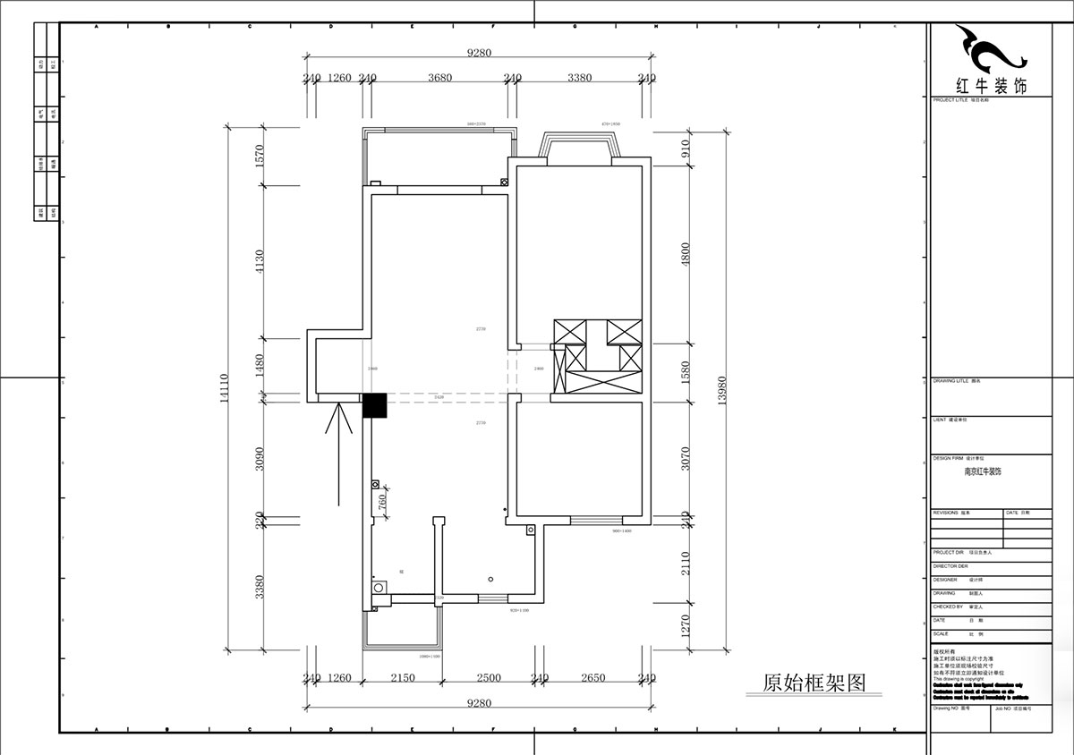 蔣?。汩坷?-2-902-100㎡-現(xiàn)代簡(jiǎn)約風(fēng)格｜2室2廳1衛(wèi)｜老房裝修｜定制家｜全包14萬｜00_01原始框架圖